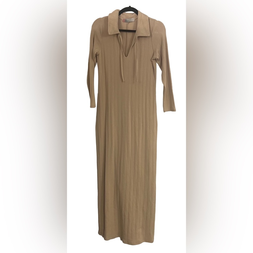 Free People Beach Cotton/Spandex Maxi Dress, Sz S, 3/4 slv. Cute retro style.